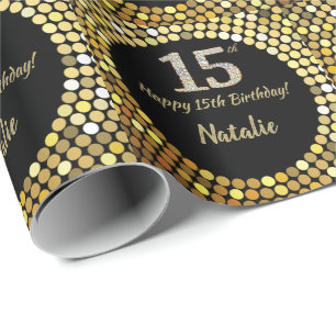 Papier Cadeau Joyeuse 15e anniversaire Parties scintillant noire