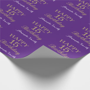 Papier Cadeau Joyeuse 15e anniversaire Parties scintillant or et