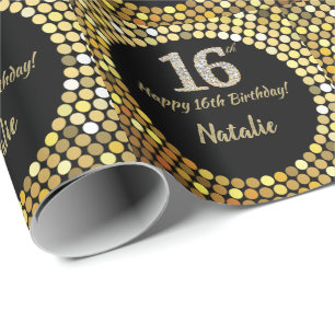 Papier Cadeau Joyeuse 16e anniversaire Parties scintillant noire