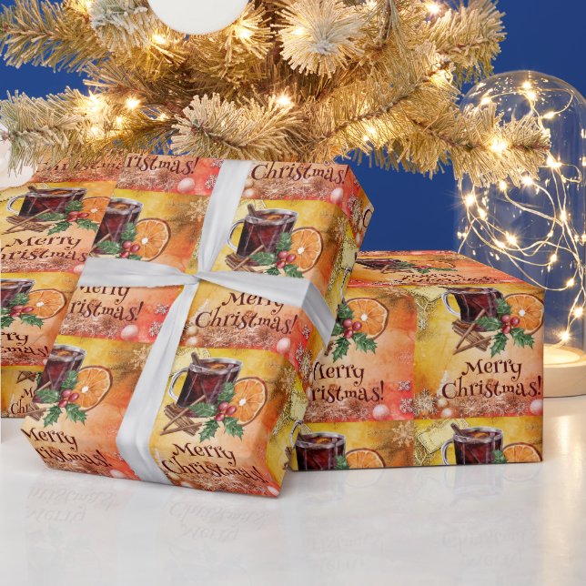 Papier Cadeau Joyeuse Coupe de Noël Orange Holly Berry Cinnamon (Vacances)