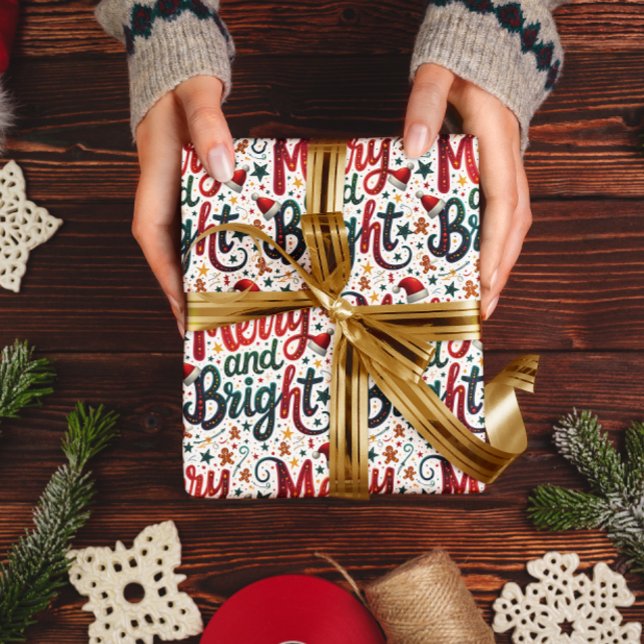 Papier Cadeau Joyeuse et brillante couleur Festif Typographie ré (Créateur téléchargé)