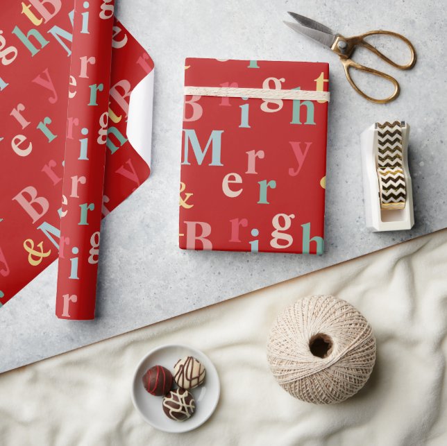 Papier Cadeau Joyeuse et brillante typographie couleur rouge (Artisanat)