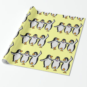 Papier Cadeau Joyeuse fête d'anniversaire des pingouins dansants