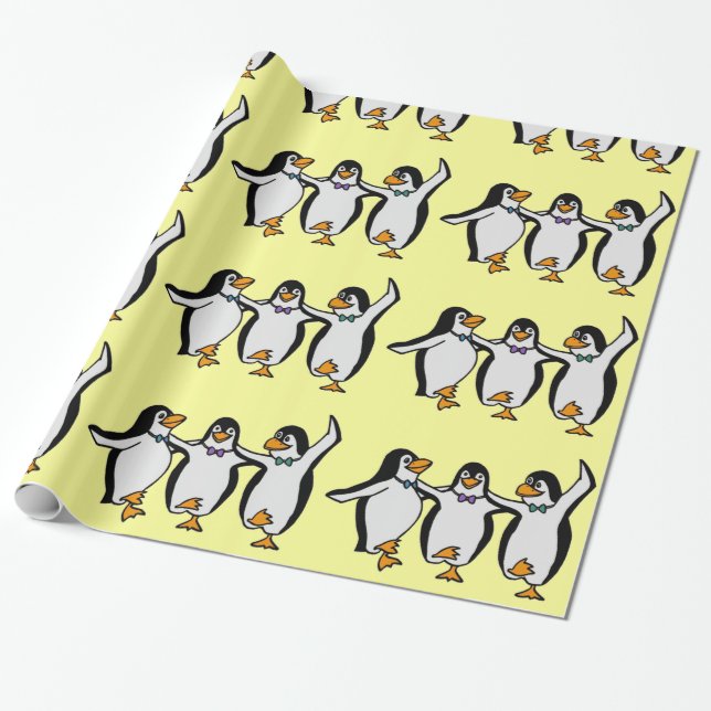 Papier Cadeau Joyeuse fête d'anniversaire des pingouins dansants (Déroulé)