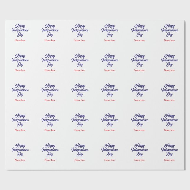 Papier Cadeau joyeuse fête de l'indépendance nom bleu rouge amér (Plat)