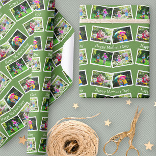 Papier Cadeau Joyeuse Fête des Mères - 4 Photos Collage Zigzag -