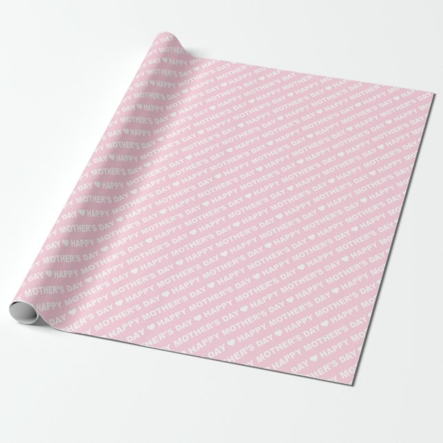 Papier Cadeau Joyeuse Fête des Mères Blanc sur Rose Clair (Déroulé)