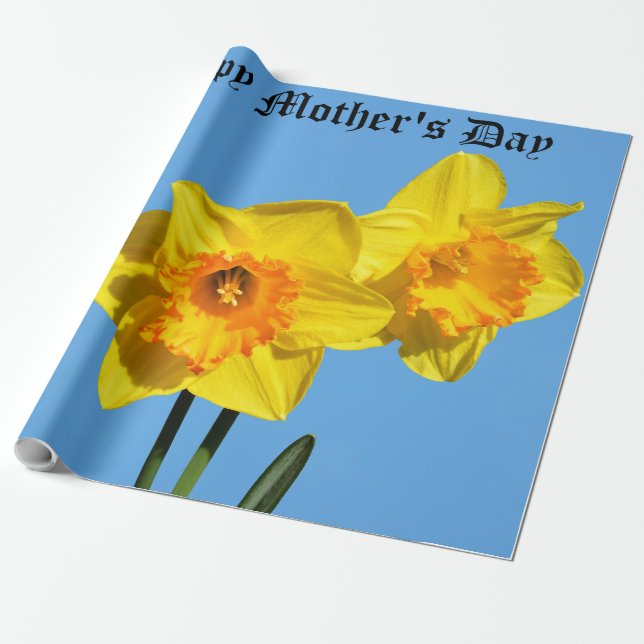 Papier Cadeau Joyeuse Fête des Mères Daffodils Médaille d'or fle (Déroulé)