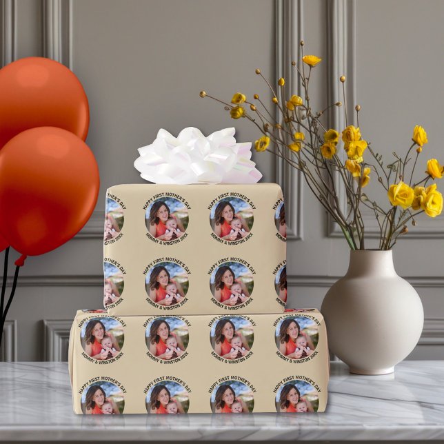 Papier Cadeau Joyeuse Fête des mères Photo et Texte personnalisé (Créateur téléchargé)