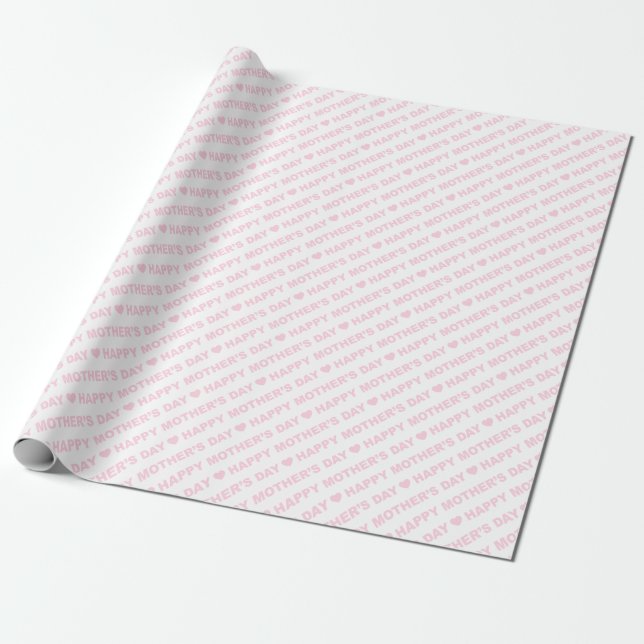 Papier Cadeau Joyeuse Fête des Mères Rose Clair sur Fond Blanc (Déroulé)