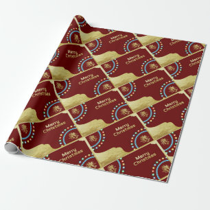 Papier Cadeau Joyeuse huile d'or de Noël avec cloches