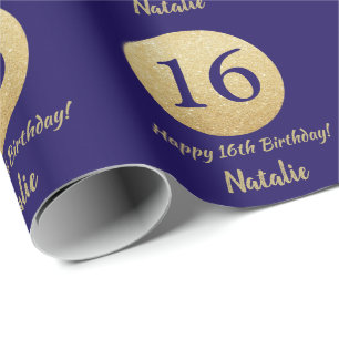 Papier Cadeau Joyeuse Parties scintillant d'or et de bleu de la 
