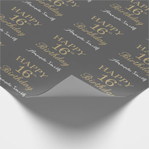 Papier Cadeau Joyeuse Parties scintillant d'or et gris du 16e an