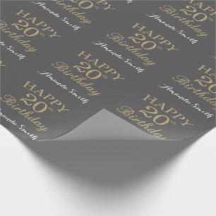 Papier Cadeau Joyeuse Parties scintillant d'or et gris du 20e an