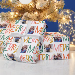 Papier Cadeau Joyeuse photo de Noël colorée amusante