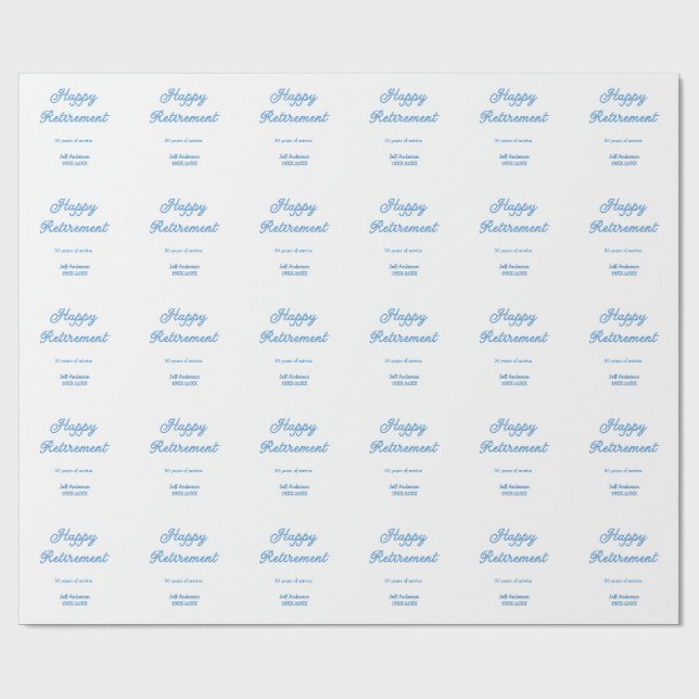 Papier Cadeau Joyeuse retraite bleue années de service nom paste (Plat)