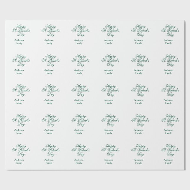 Papier Cadeau Joyeuse Saint-Patrick famille nom vert minimal (Plat)