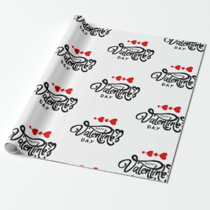 Papier Cadeau Joyeuse Saint Valentin calligraphie Cœurs Rouges F