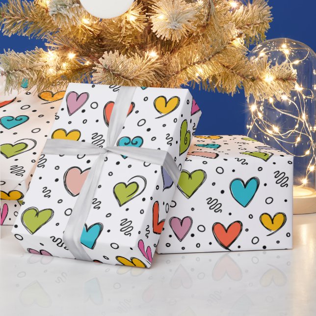 Papier Cadeau Joyeuse Saint-Valentin cœurs colorés  (Vacances)