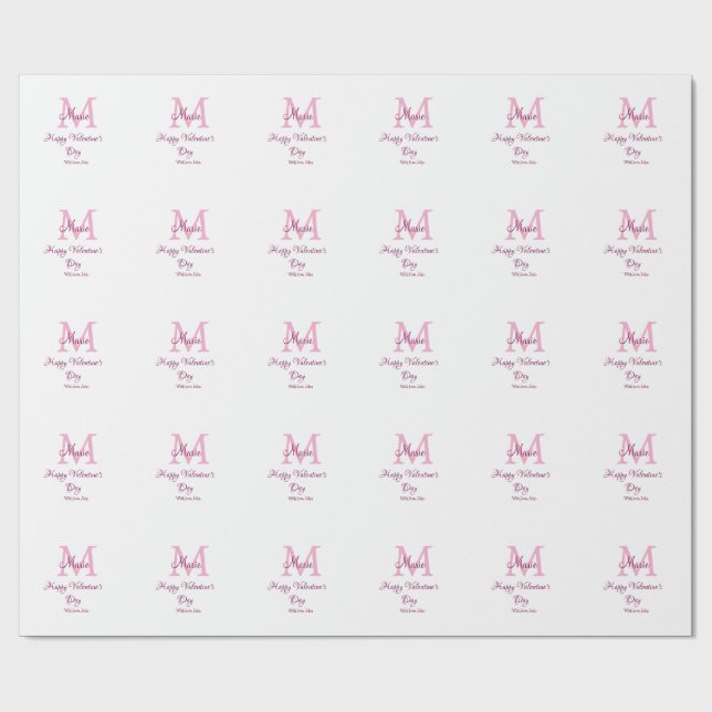Papier Cadeau Joyeuse Saint-Valentin monogramme rose nom amour f (Plat)