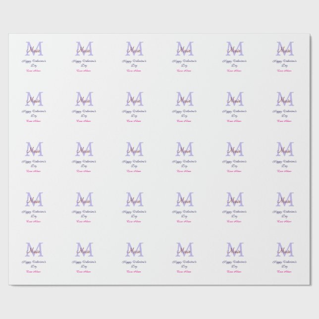 Papier Cadeau Joyeuse Saint-Valentin pastel violet monogramme ro (Plat)