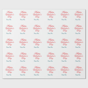 Papier Cadeau Joyeuse Saint-Valentin rouge bleu xoxo amour nom
