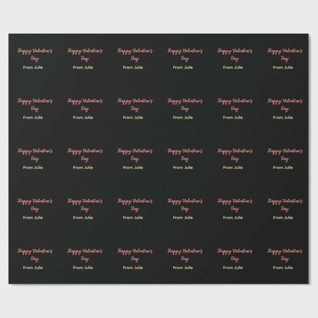 Papier Cadeau Joyeuse Saint-Valentin rouge noir de nom stylé  (Plat)