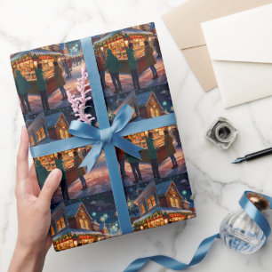 Papier Cadeau Joyeuse scène de Noël hivernal