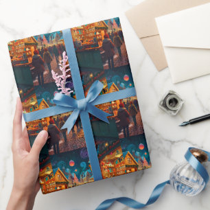 Papier Cadeau Joyeuse scène de Noël hivernal