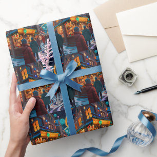 Papier Cadeau Joyeuse scène de Noël hivernal