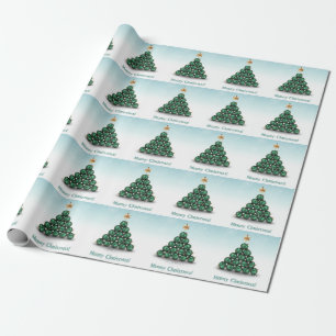 Papier Cadeau Joyeuses boules de Noël Arbre Mint Pastel Design