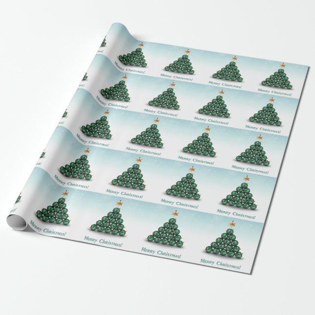 Papier Cadeau Joyeuses boules de Noël Arbre Mint Pastel Design (Déroulé)