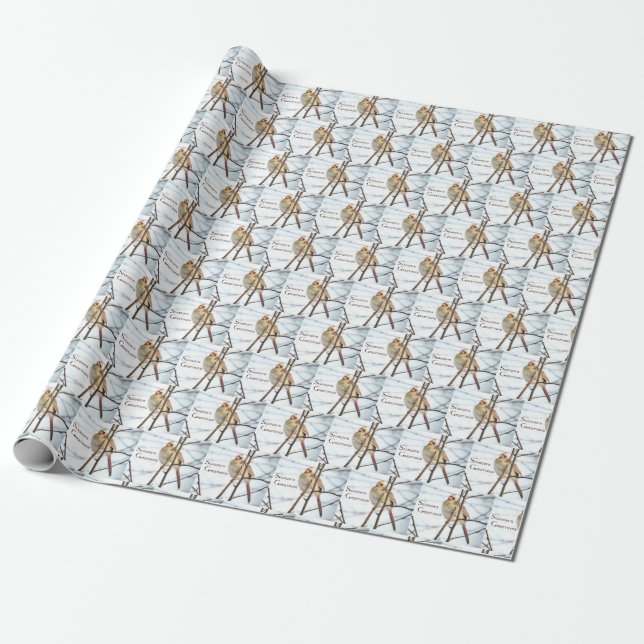 Papier Cadeau Joyeuses Fêtes - Cardinal féminin (Déroulé)