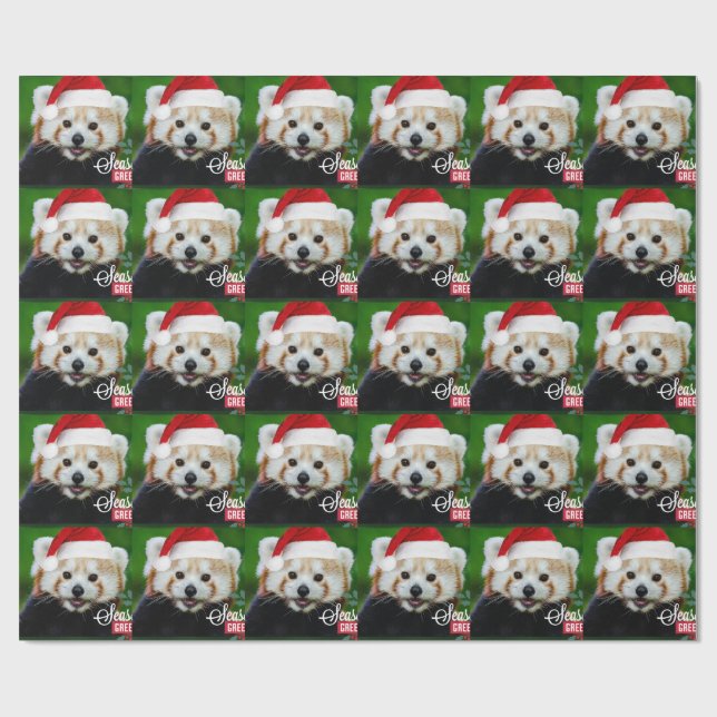 Papier Cadeau Joyeuses Fêtes de Red Panda Père Noël (Plat)