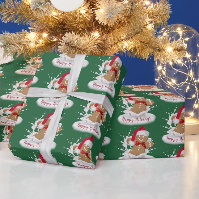 Papier Cadeau Joyeuses fêtes Homme en pain d'épice au lait (Vacances)