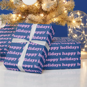 Papier Cadeau Joyeuses Fêtes Jolie Typographie Rétro Rose Bleu