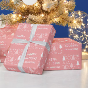 Papier Cadeau Joyeuses Fêtes Noël Rose