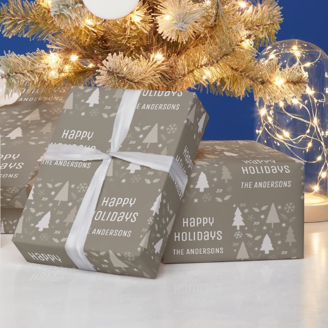 Papier Cadeau Joyeuses Fêtes Noël Taupe (Vacances)