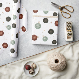 Papier Cadeau Joyeuses fêtes Ornements Neutral Festive Cadeau