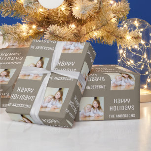 Papier Cadeau Joyeuses Fêtes Photo Personnalisée Noël Taupe