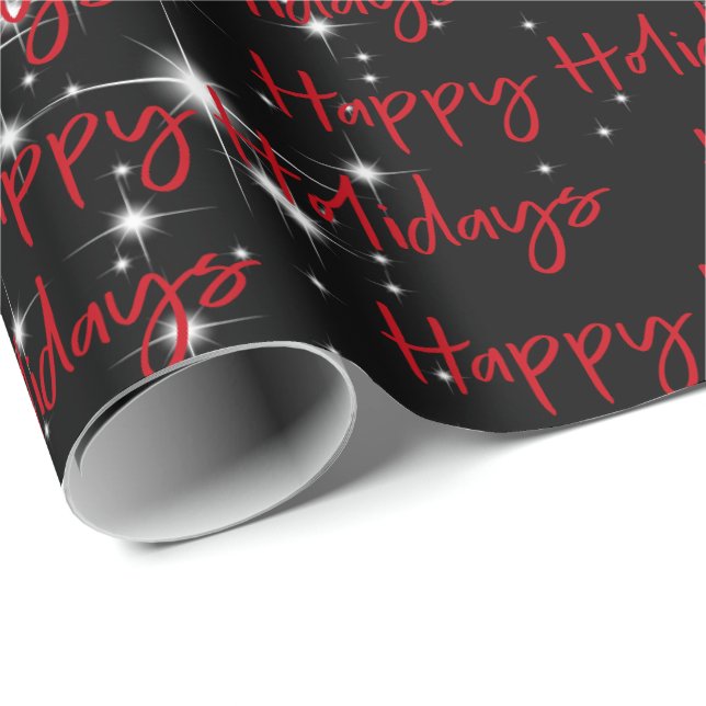Papier Cadeau Joyeuses Fêtes sur fond noir (Coin rond)