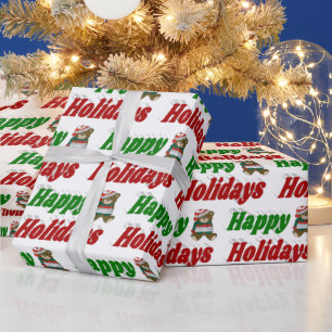 Papier Cadeau Joyeuses fêtes Teddy Bear typographie de Noël