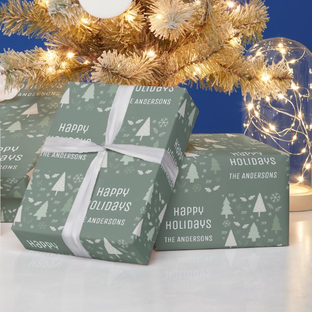 Papier Cadeau Joyeuses Fêtes Vert Sauge de Noël (Vacances)