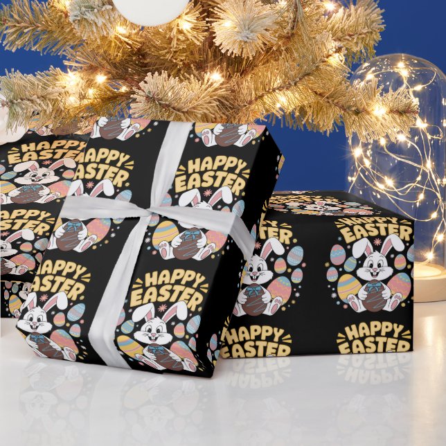 Papier Cadeau Joyeuses Pâques 2025  Œufs Lapin Mignon (Vacances)