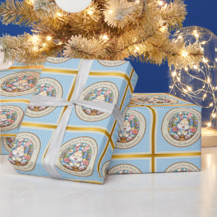 Papier Cadeau Joyeuses Pâques avec un lapin mignon, des œufs et