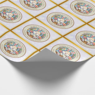 Papier Cadeau Joyeuses Pâques avec un lapin mignon, des œufs et