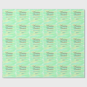 Papier Cadeau Joyeuses Pâques vert jaune pastel gris nom année