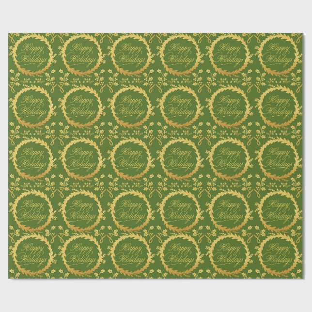 Papier Cadeau Joyeuses Vacances Gold Wreath (Plat)