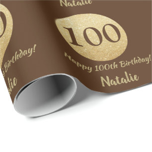 Papier Cadeau Joyeux 100e anniversaire Brown et Parties scintill