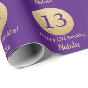 Papier Cadeau Joyeux 13e anniversaire Parties scintillant violet